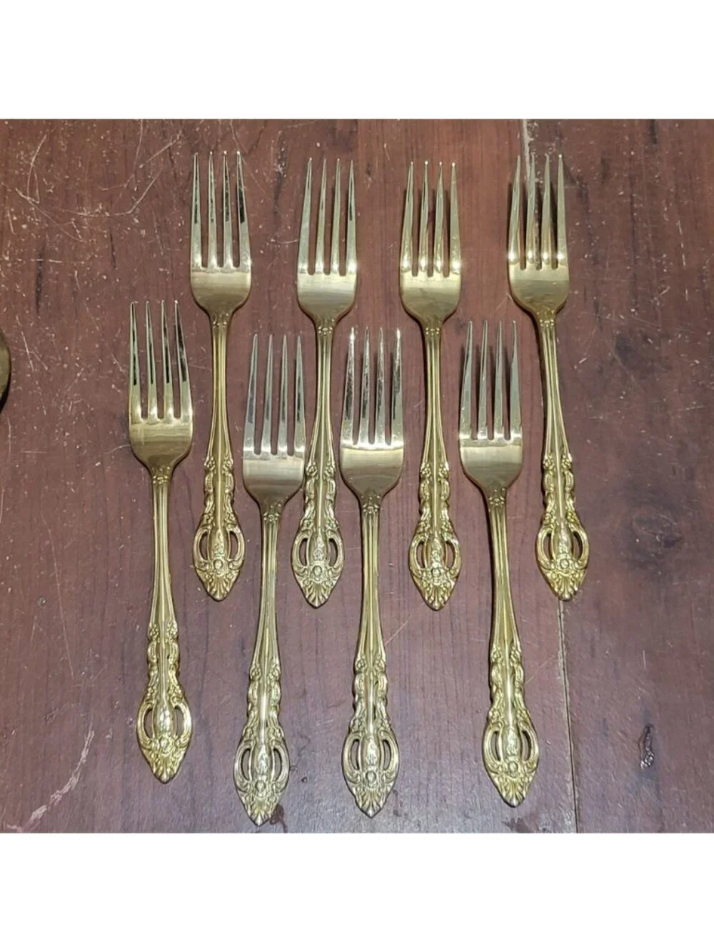 40 Piece Gold Electroplated Flatware Pierced Design Marked Stainless Steel Korea